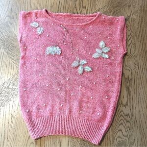 VTG Womens Pink Pearl Beaded Sequin Sweater Sleeveless Sz S